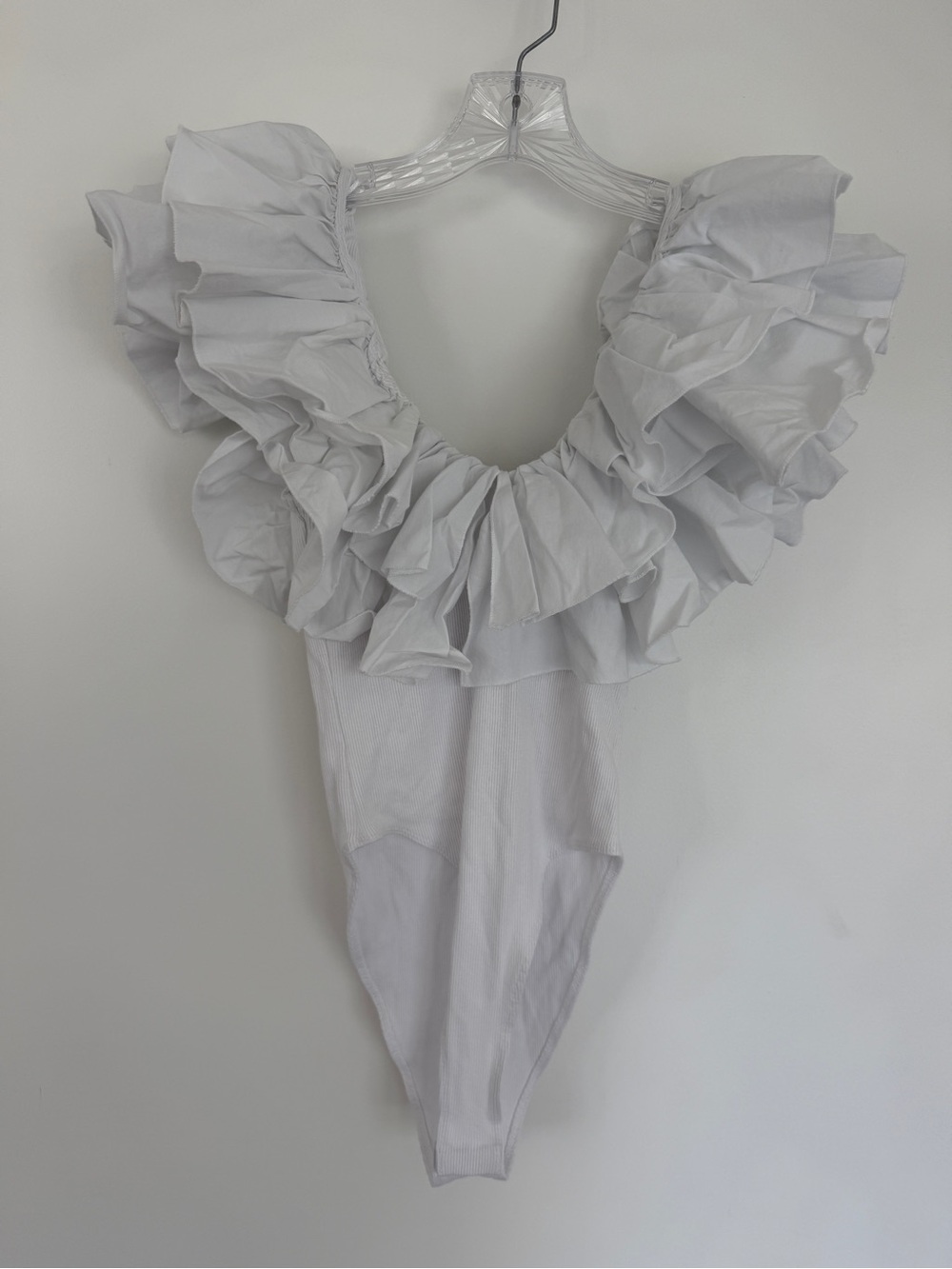 Zara White Ruffle Scoop Bodysuit